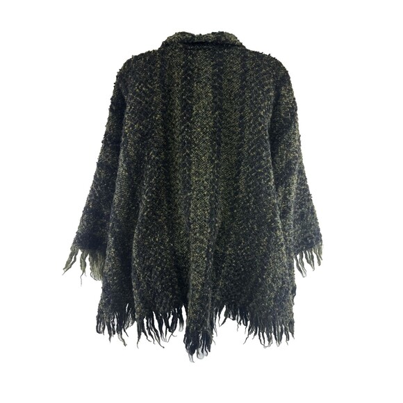 Branigan Weavers Wool Cape Poncho Sweater Full Zip Green Black Striped One Size - Picture 5 of 13